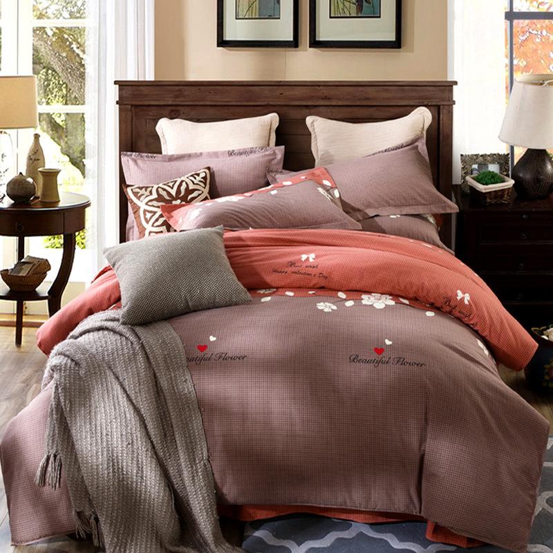 Set din patru piese din bumbac îngroșat și abradat, husă de pilota cu imprimeu, din bumbac pur, de lux, ușoară, cu abraziune, set de cearșaf de pat 4 piese