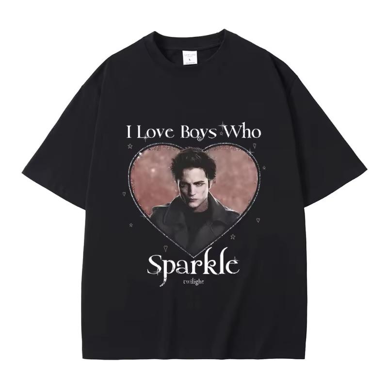 

Movie Twilight I Love Boys Who Sparkle Robert Pattinson Graphic T Shirt Edward Cullen Tshirt Unisex Women Vintage Oversized Tshirt 4XL