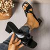 New large size 34-42 soft leather slippers with women's shoes, simple cross word with thick heel open-toed sandals