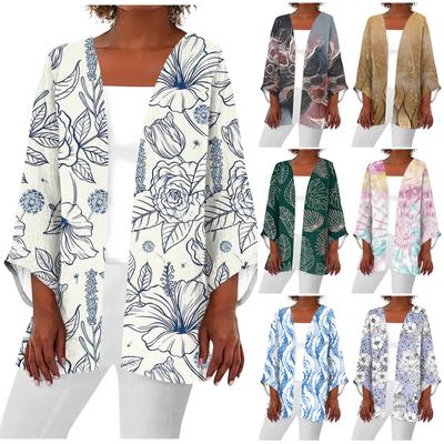 Women's Casual Fashion Printed Lightweight Medium Length Jacket Cardigan