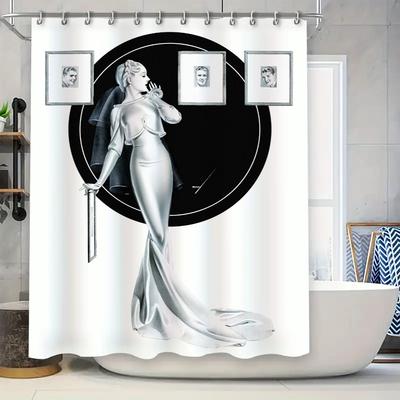 Luxurious Black White Art Deco Style Bathroom Shower Curtain with Elegant Woman Design for Home Decoration (Size: 180x240cm) Add