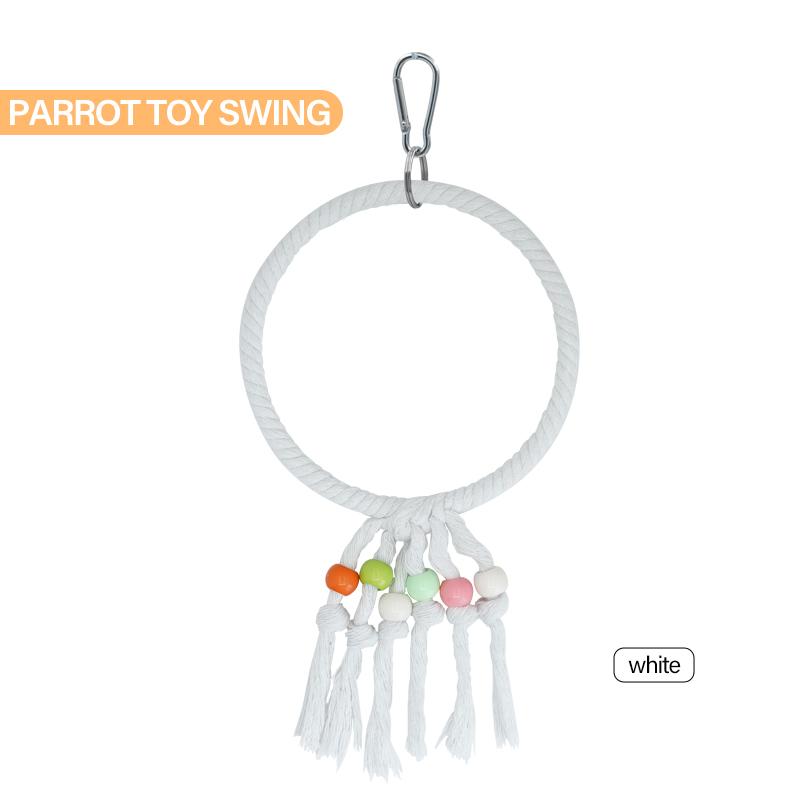 

Pet Parrot Birds Cage Toy Parrot Cotton Rope Circle Ring Stand Chewing Bite Hanging Swing Climbing Play Toys