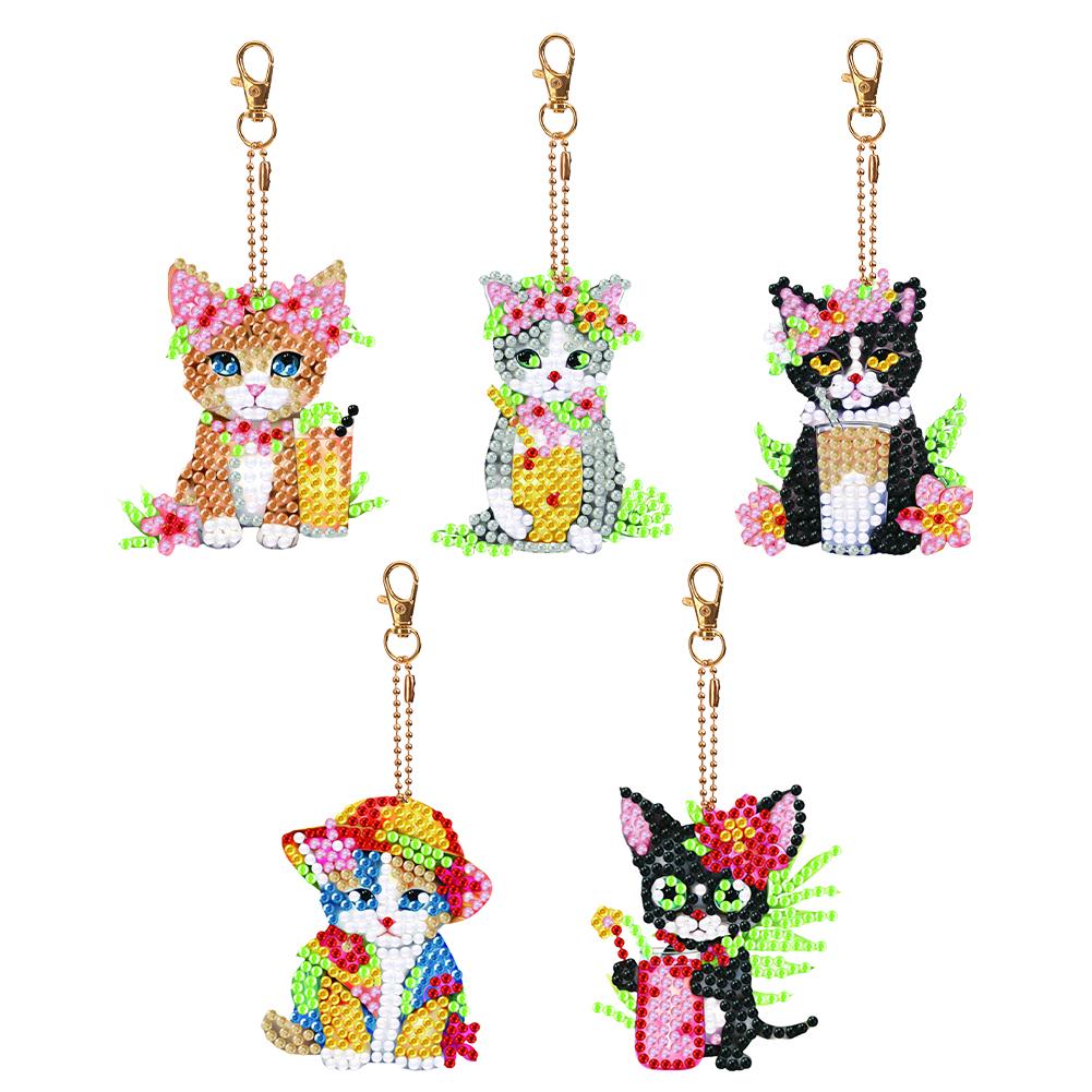New Full Drill DIY Keychain Diamond Painting Pendant Diamond Mosaic Embroidery Kit Cute Bee Backpack Ornament Gift 5-6Pcs/set