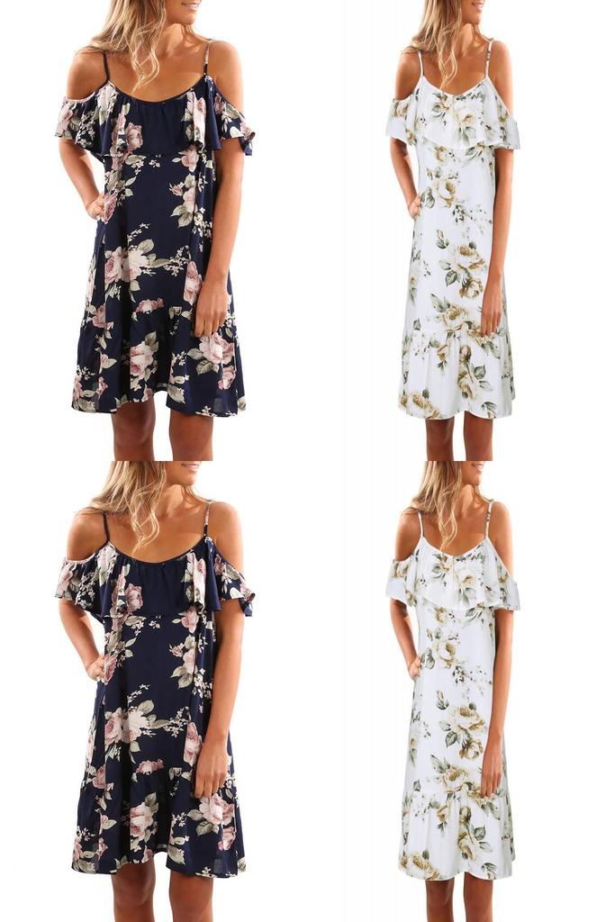 Usa Women Floral Off Shoulder Sling Dress For Effortless Casual Beach Style