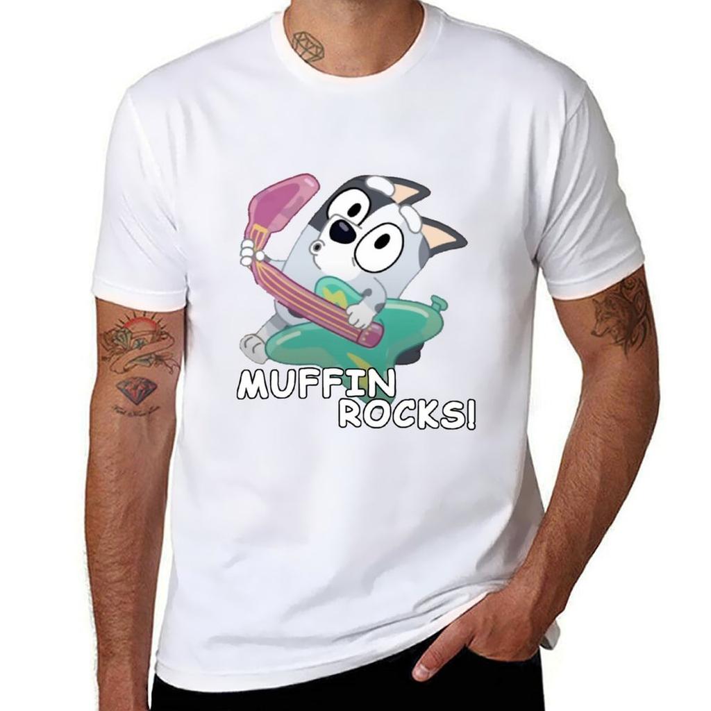 MUFFIN ROCKS the Inflatable Guitar Blue Dog Heeler T-Shirt Anime Graphics Anime Figures Compression Shirt Men