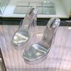 Frauen Dicke High Heels Flacher Mund Kristall Transparent Sexy Bühne Laufsteg 13 cm Absatz 3,5 cm Plattform WZ