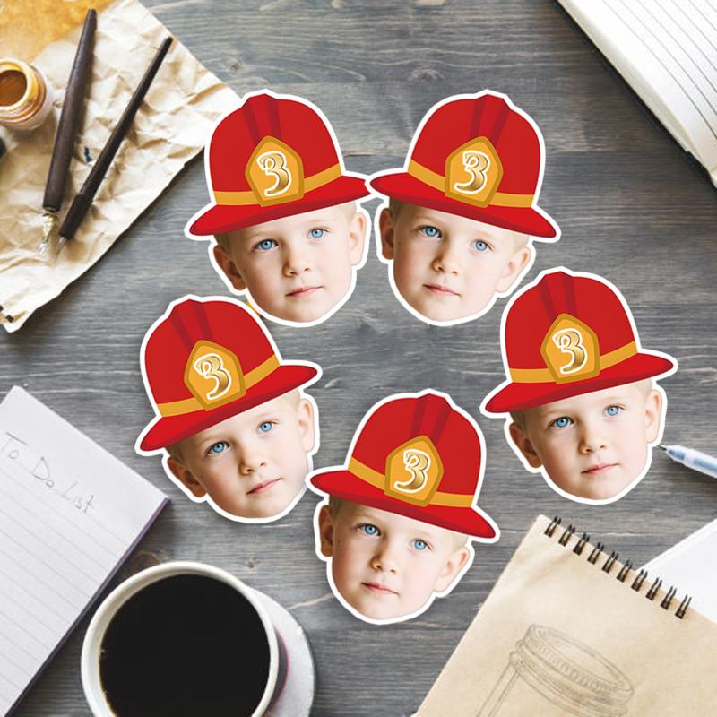 20pcs Firefighter Hat With Customized Face Sticker Personalized Age Birthday Paper Label Custom Sealing Stickers Party Supply