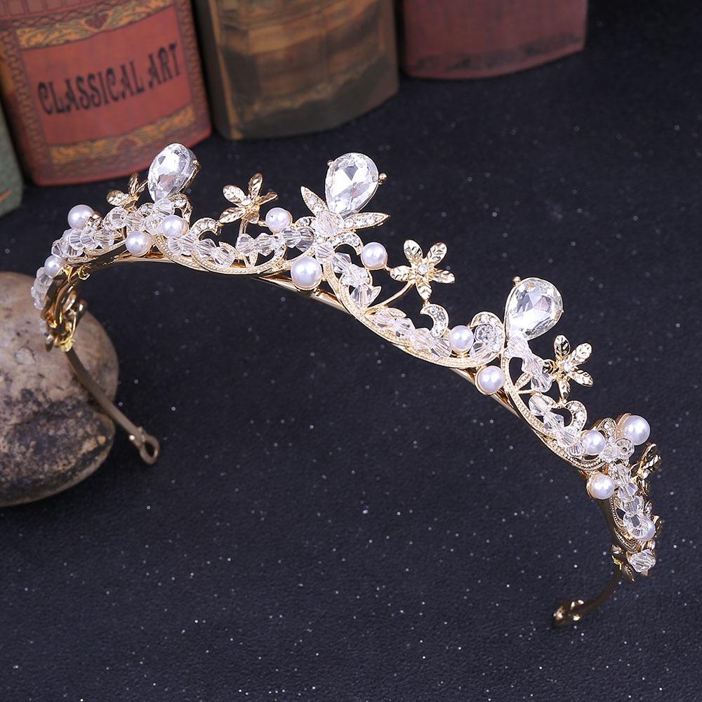 New Korean style children's hair accessories tiara crown string crystal beads flower pearl bridal handmade small crown