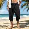 Mens Summer Beach Casual Waffle Knit Loose 3 4 Shorts