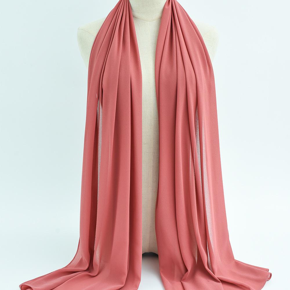 Damen einfarbiger Perlen-Chiffon-Bubbleschal, langer Seiden-Kopfschal, 70x180cm, nahöstlicher Stil