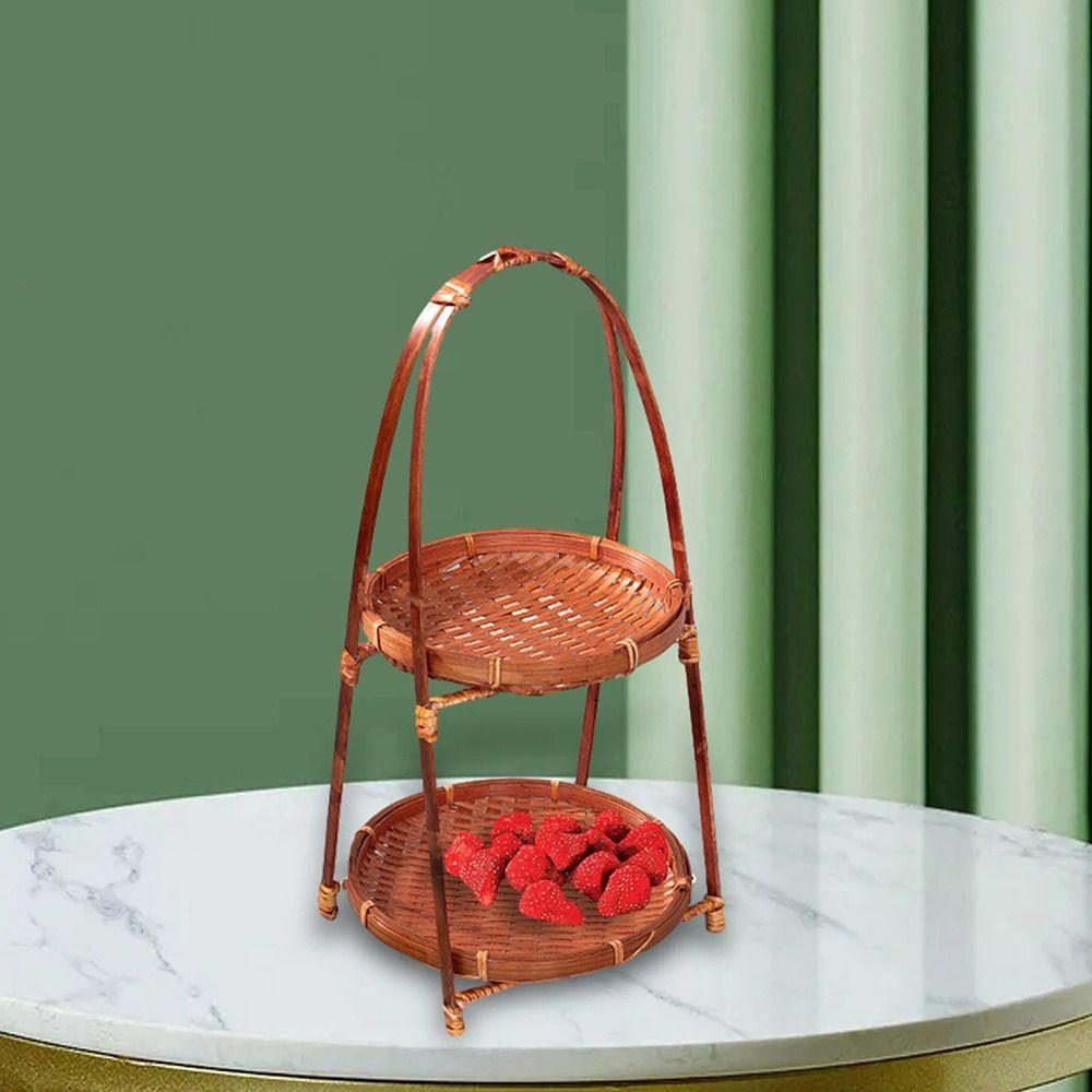 1Pcs Multi-function Bamboo Woven Basket Fruit Food Vegetable Standing Tray For Kitchen