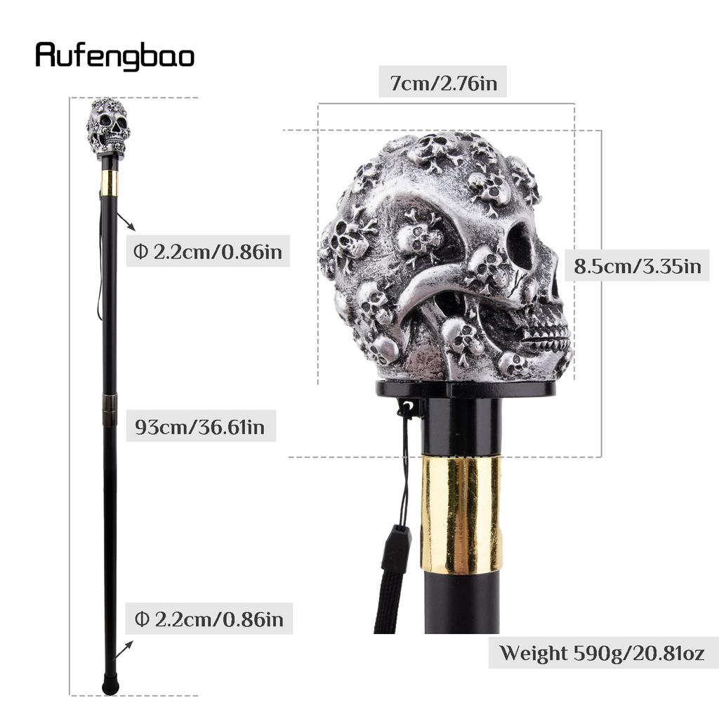 Silver Resin Skull Head Walking Cane Fashion Decorative Steel Stick Gentleman Elegant Cosplay Cane Knob Crosier 93cm
