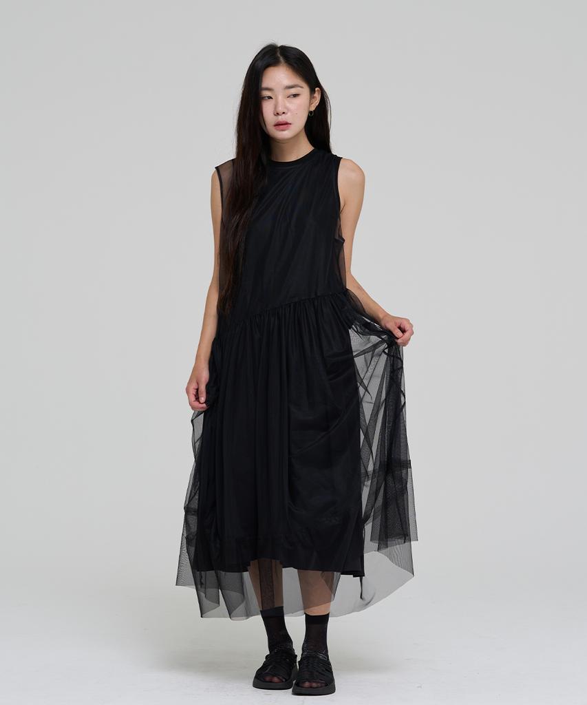 Reve Hearted Layered See-Through Dress - Black