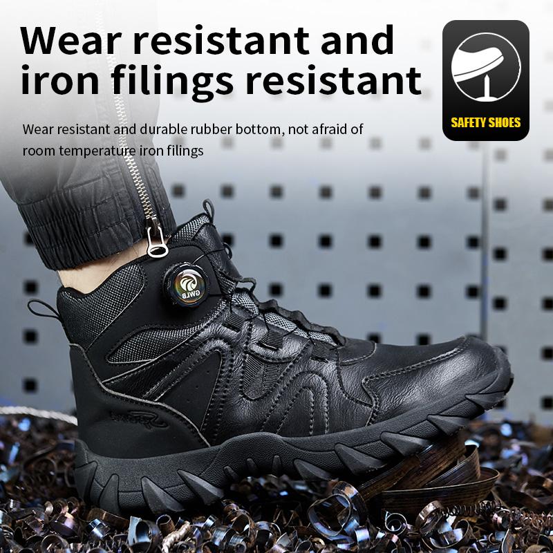 Anti Smashing Shoes Construction Site Swivel Buckle Safety Shoes with Steel Toe for Men High Top Microfiber Leather Safety Boots