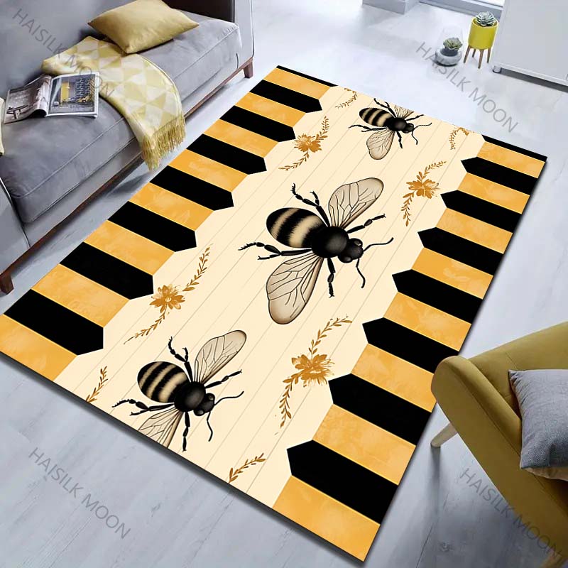 1 Stück Biene Gelb und Schwarz Print Teppich für Wohnzimmer Schlafzimmer Nachttisch Sofatisch Bodenmatte Große Größe Heimteppich Dekor