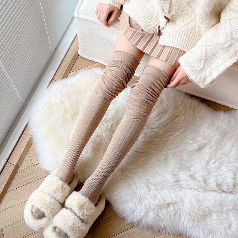 Knee Warm Long Socks Thin Long Stacked Socks Women's High Solid Colour Patchwork Stockings Sexy High Elasticity Stockings