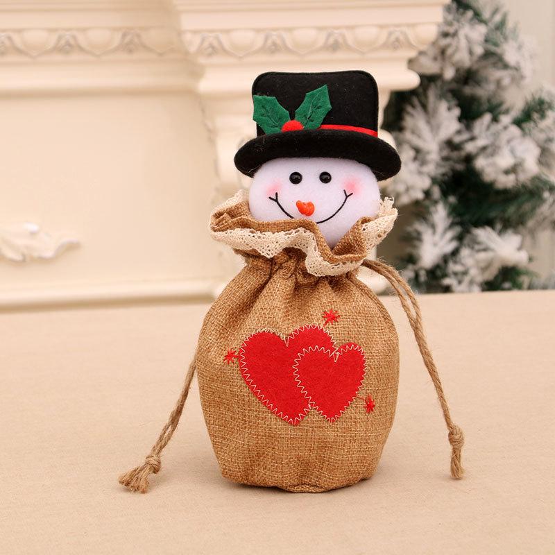 Festive 3D Burlap Apple Bag with Bells - Drawstring Gift & Candy Bag