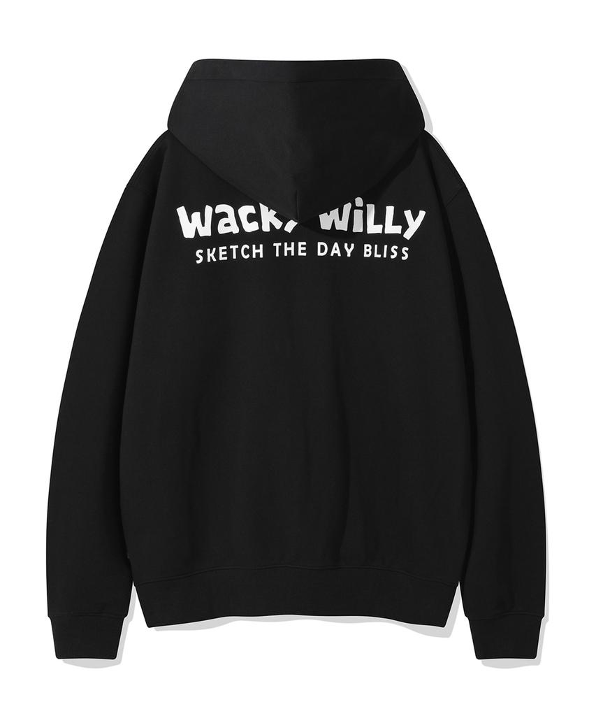 Wacky Willy Basic Wacky Typographic Logo Zip-Up Hoodie Black