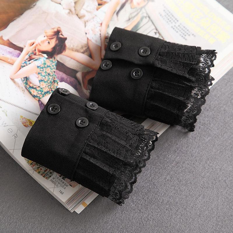 Summer Fake Cuff Sleeve Women Lace Floral Pleated Ruffled False Cuffs Decor Female Sweater Blouse Wrist Organ Lolita Fake Sleeve