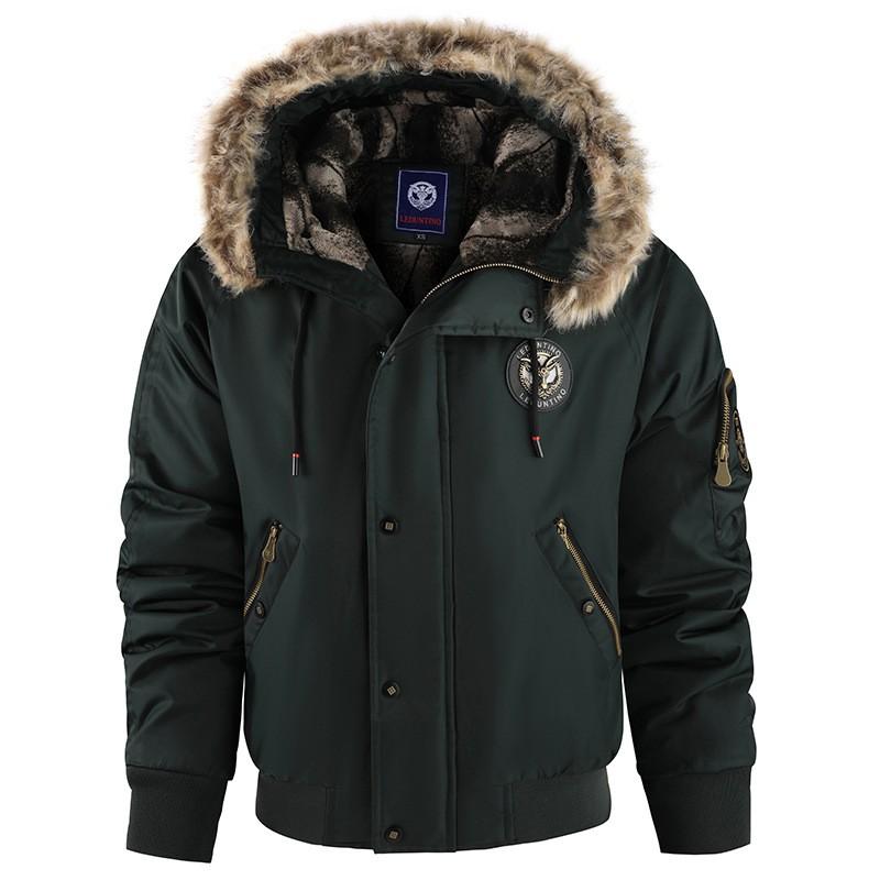 Winter Thick Fleece Lined Mens Cotton Coat Hooded Warm Windproof Plus Size Casual Jacket