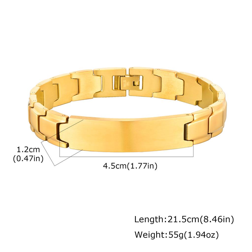 Vnox Free Personalized Men's Stainless Steel Strap Bracelet, Curved ID Tag Band, 21.5cm Watch Chain, Luxury Gift for Dad Husband