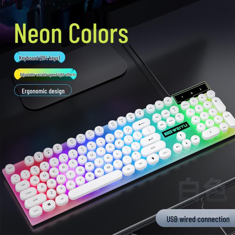 Retro Punk Luminous Gaming Keyboard & Mouse Set with Mechanical Feel - Wired Esports Style