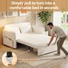 Convertible Sleeper Sofa 3-In-1 Bed, Boucle Loveseat with Put Out Bed And Drawer, Couch Love Seat Side Pockets, 2 Pillows, USB Ports Gold Metal Legs,