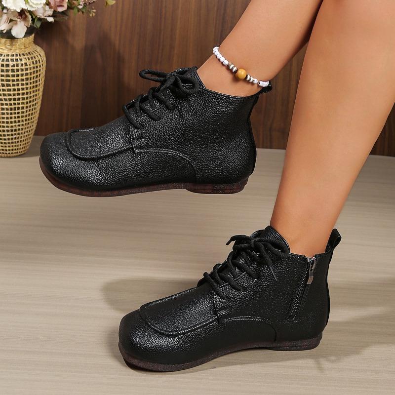 

Retro Genuine Leather Ankle Boots for Women s 2025 Autumn and Winter New Cowhide Single Boot Flat Mom Shoes 40 чёрный