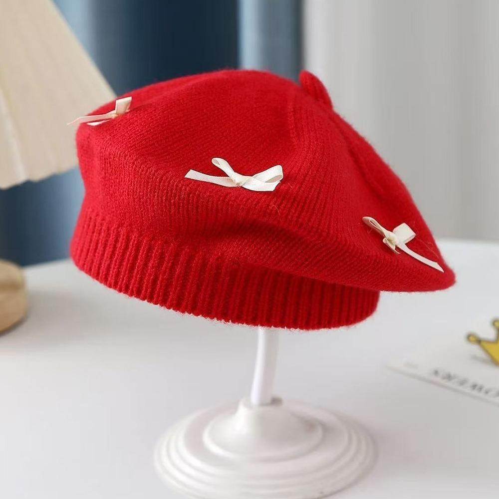 Cotton Girls Painter Cap Bowknot Decoration Toddler Warm Beanie Fashion Bow Knit Headwear Girl