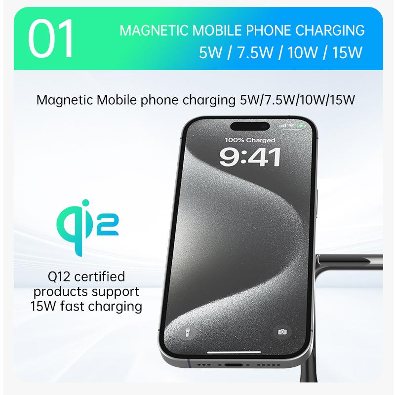QI2 Wireless Charging Station 3 in 1 Wireless Charger Stand Dock Watch and Phone Charger Station for Samsung iPhone Watch 8/7/S