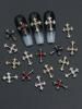 60pcsY2K Gold, Silver And Black Cross Nail Decoration Set With Rhinestones Black, White, Pink, Red Rhinestones Alloy Nail Art