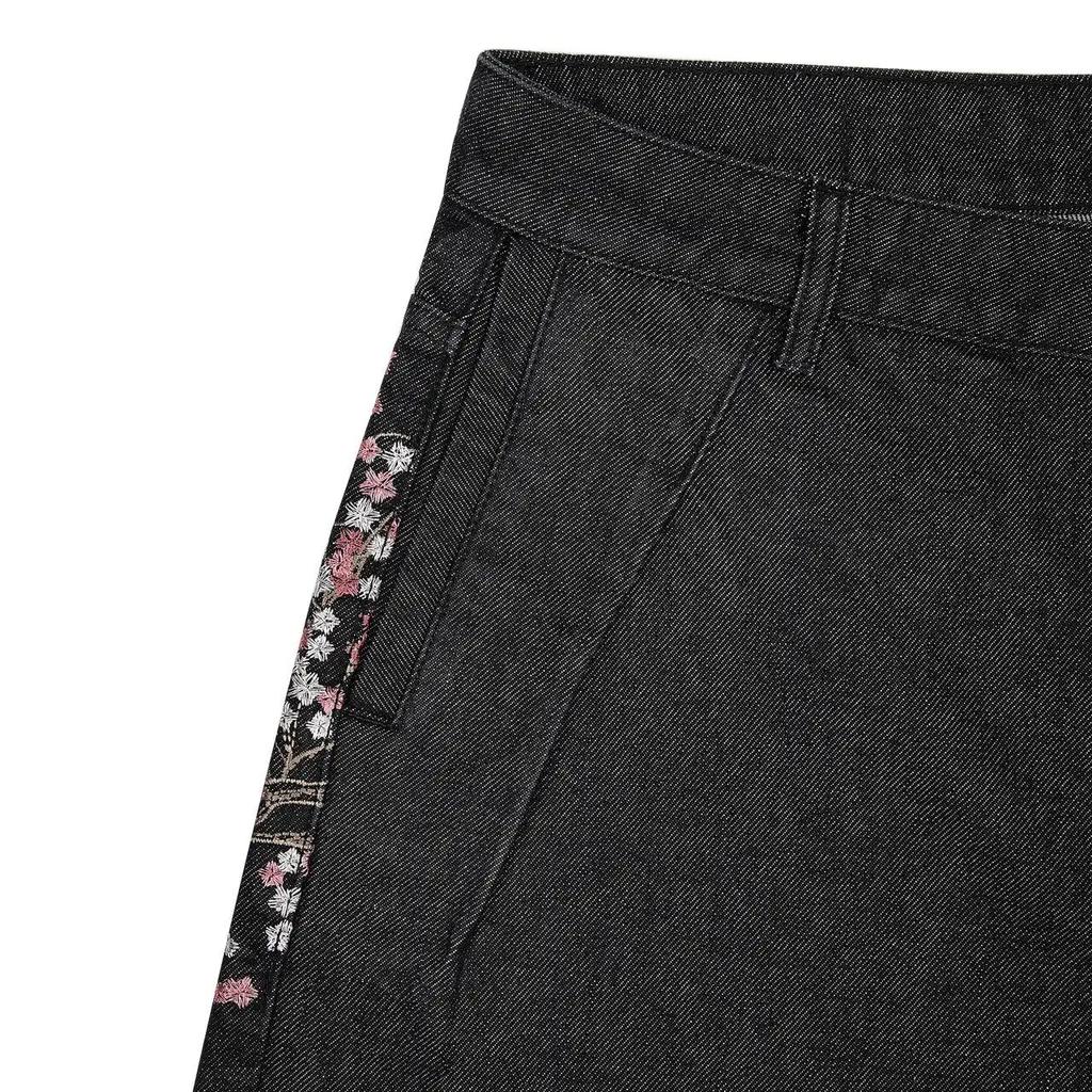 Gotyckie Szorty Jeansowe z Haftem Kwitnącej Wiśni Y2K Męskie Damskie Hip Hop Retro Czarne Luźne Szorty Niskie Spodnie za Kolano