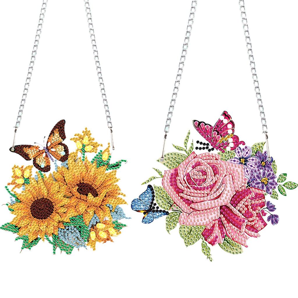 2pcs 2D Flat DIY Rhinestone Diamond Art Window Pendants Special Shape Diamond Painting Set Window Hanging Art for Home Decor