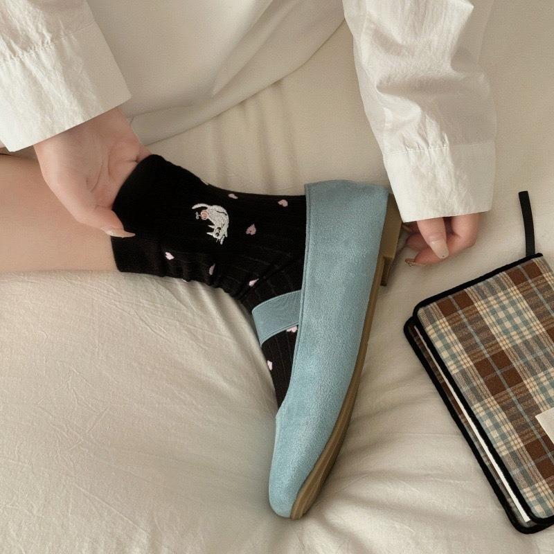 Ladies Spring and Summer New Trend Cartoon Black and White Cat Love Polka Dot Pure Cotton Tube Socks