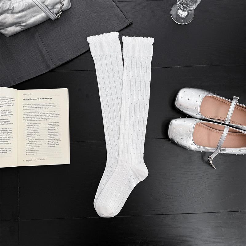 Calze da donna stile giapponese Calzini alti al ginocchio Calzini lunghi in nylon trasparente ultrasottile Calzini al ginocchio JK Lolita per ragazze dolci