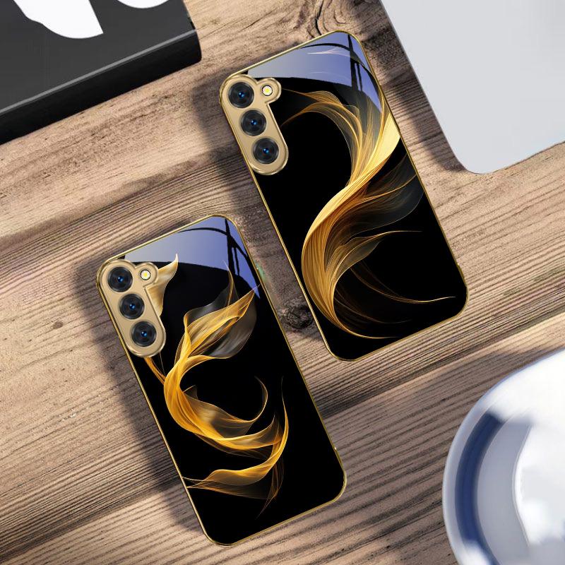 Schwebendes goldenes Band Für Samsung Galaxy S20 FE S21 S22 S23 Plus S24 Ultra 25Ultra S21+ S9+ S22Plus Goldene Glas-Handyhülle
