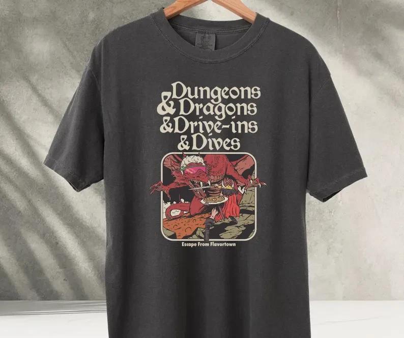 Dungeon Dragon Dives & Dives Shirt Y2K Vintage Parody Graphic Tee 90s M