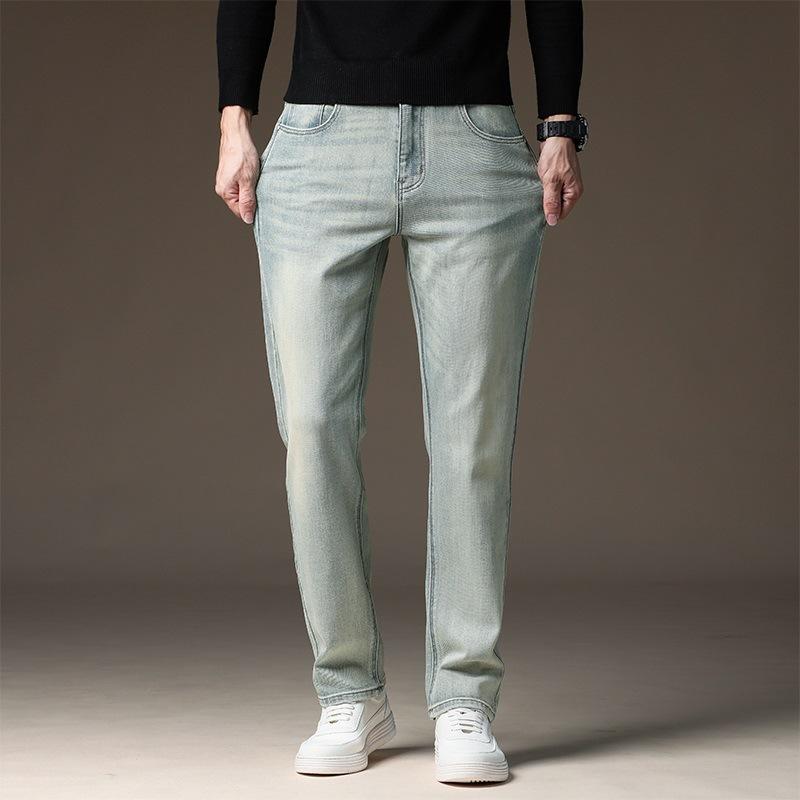 Zippered New Men's Jeans Light Business Straight Jeans Loose Casual Trousers