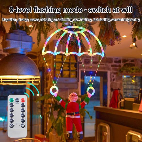 Christmas Parachute Light with Santa Claus Waterproof 8 Modes LED Christmas Hanging Light for Indoor Outdoor Window Wall Garden Xmas Tree Decor