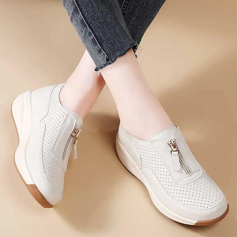 PU Leather Height Increasing Women's Light Green Sneakers Flats Boot For Women Big Size Shoes Sports Teni Novelties