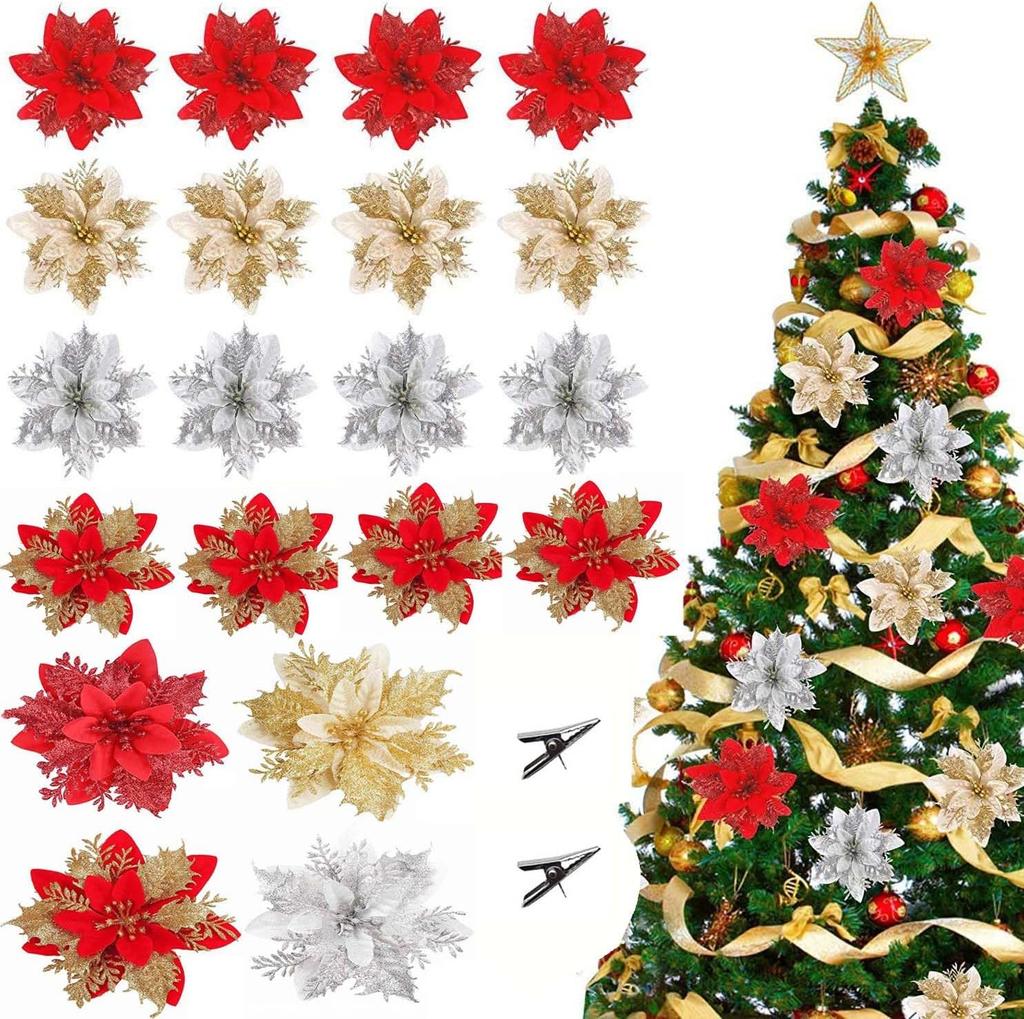 Large Artificial Christmas Flowers Glitter Xmas Tree Ornaments DIY Wreath Simulation Floral Wedding New Year Party Home Decor