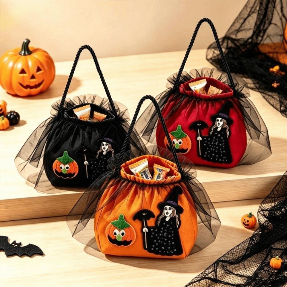 Non-woven Witch Pumpkin Treat Pouch Hand‑held Snack Storage Bag  Trick Or Treat