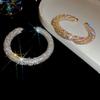 Threaded Round Open Bangle Bracelet Metal Wrist Jewelry Gift Sparkling Rhinestones Design For Lady Women