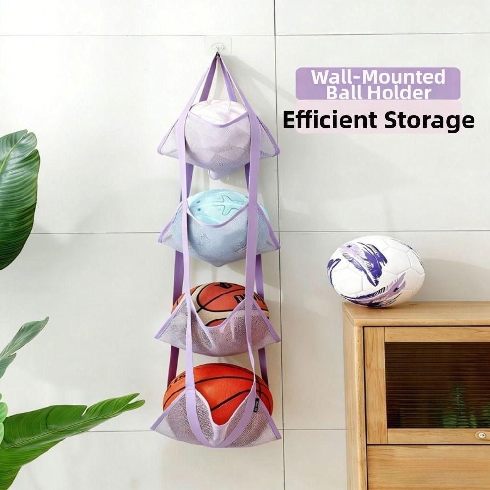 Wall Mounted Ball Storage Hanging Bag Large Capacity 3/4 Layers Basketball Storage Bag Durable Space Saving