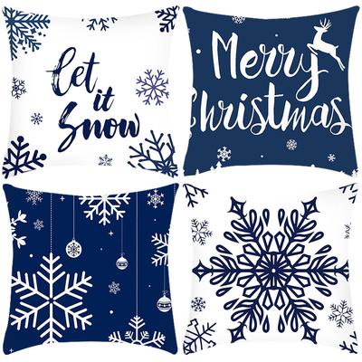 New Dark Blue and White Snowflake Christmas Pillow Case for Home Sofa and Bedroom Modern Simple and Fashionable Pillow Case