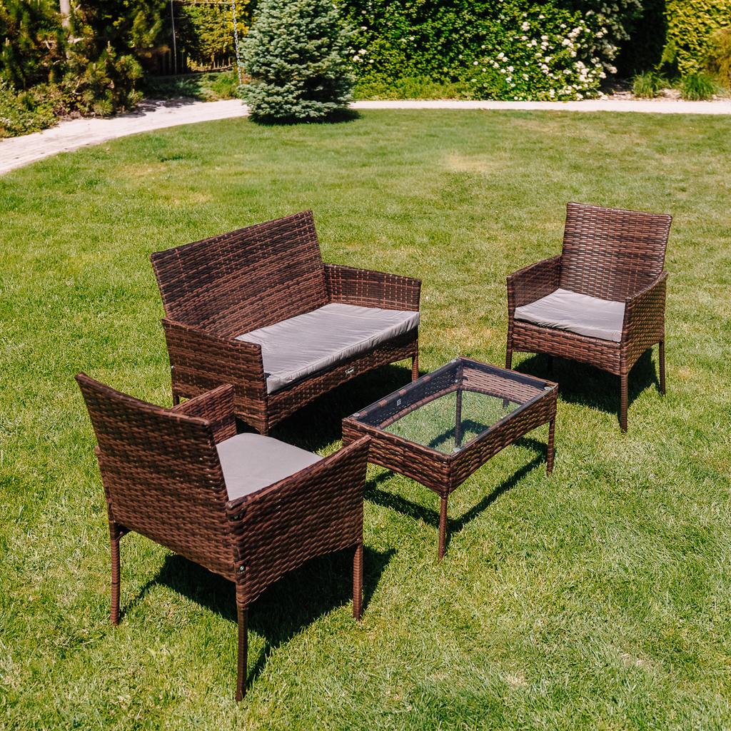 Garden Furniture Set For 4 People With Cushions Ferani Fiji Zh-105-Br S2 100X57 + 2F + Sto 71X40X39 Brown/Gray N