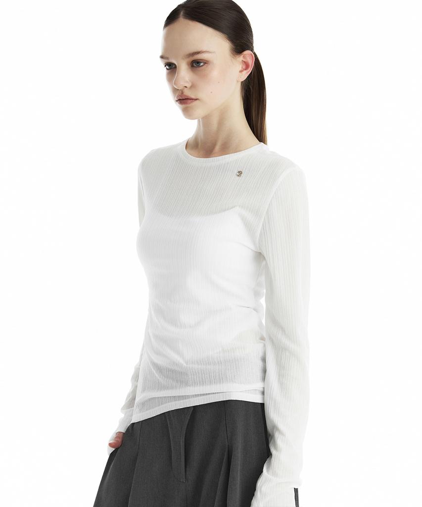 Teulimingbeodeu Sheer Rib One-Neck T-Shirt [ White ]
