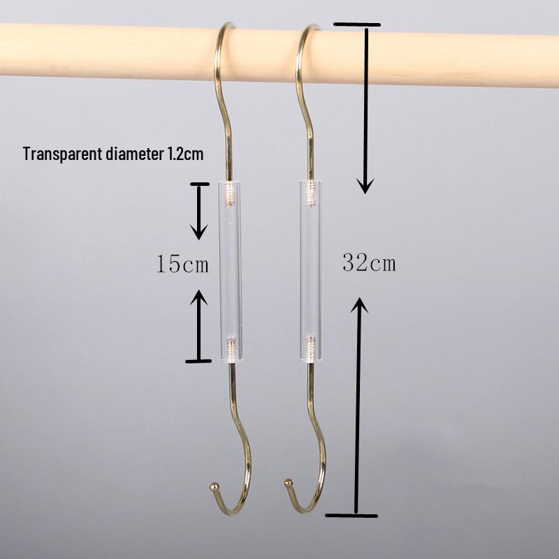 Transparent Acrylic Lingerie Hanger with S-Shaped Hook for Clothes, Fabrics, and Children's Wear.