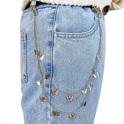 Módní Punk Street Multi Layer Butterfly HipHop Háček Opasek Pas Řetízek Kalhoty Řetízek