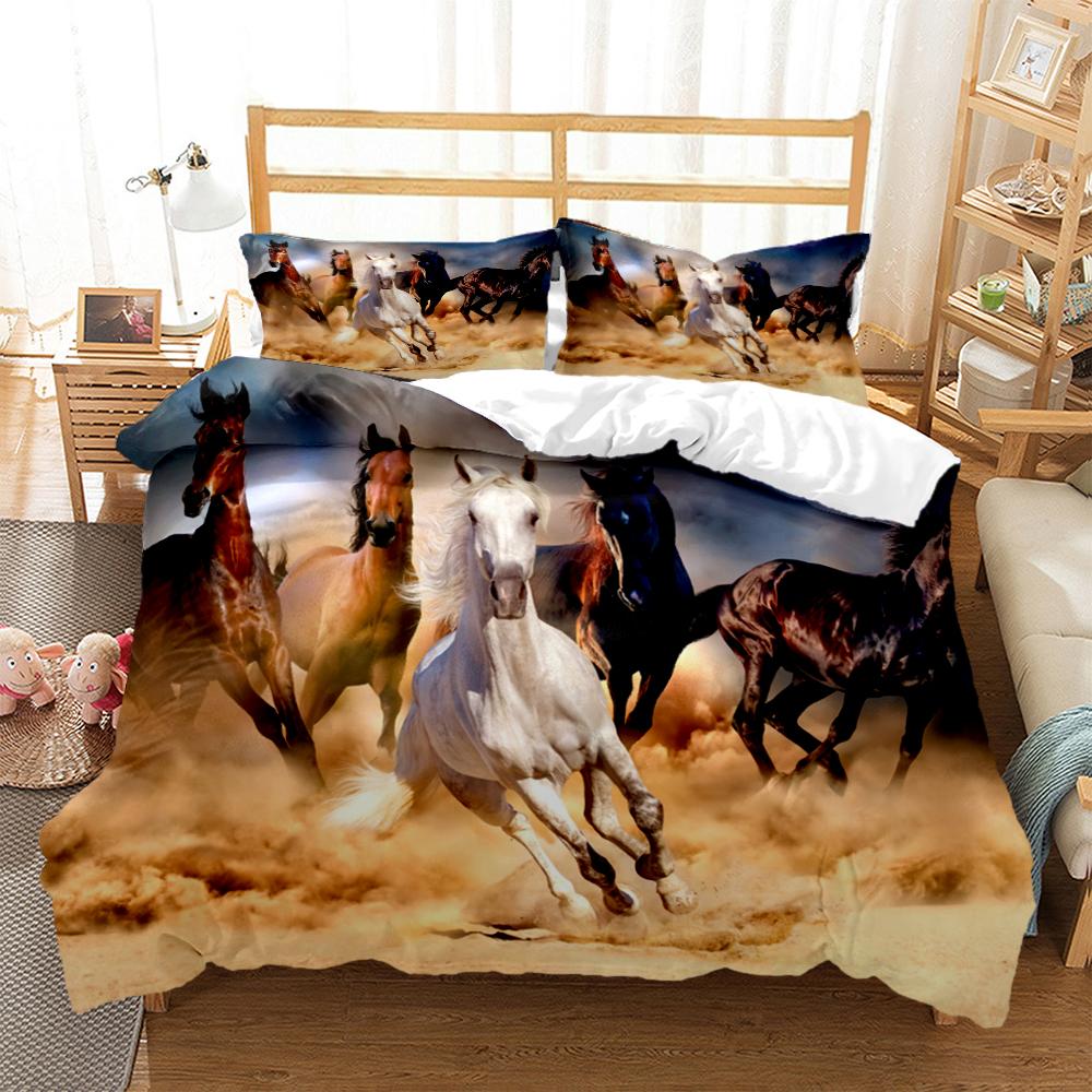 Horses Hd Print Polyester Bedding SetsKids Or Adults For Beds Quilt Cover Pillowcase Bedding SetTeens King Size Bedding Set